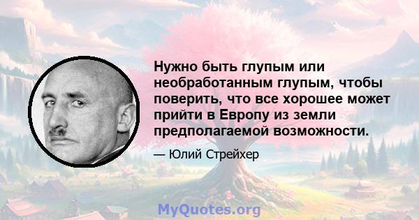 Нужно быть глупым или необработанным глупым, чтобы поверить, что все хорошее может прийти в Европу из земли предполагаемой возможности.