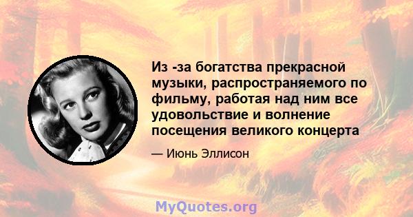 Из -за богатства прекрасной музыки, распространяемого по фильму, работая над ним все удовольствие и волнение посещения великого концерта