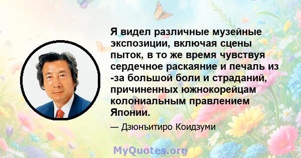 Я видел различные музейные экспозиции, включая сцены пыток, в то же время чувствуя сердечное раскаяние и печаль из -за большой боли и страданий, причиненных южнокорейцам колониальным правлением Японии.