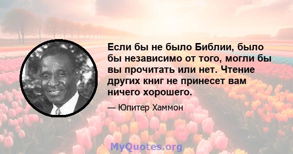 Если бы не было Библии, было бы независимо от того, могли бы вы прочитать или нет. Чтение других книг не принесет вам ничего хорошего.