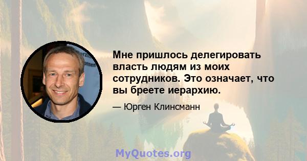 Мне пришлось делегировать власть людям из моих сотрудников. Это означает, что вы бреете иерархию.