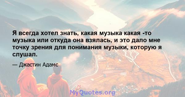 Я всегда хотел знать, какая музыка какая -то музыка или откуда она взялась, и это дало мне точку зрения для понимания музыки, которую я слушал.