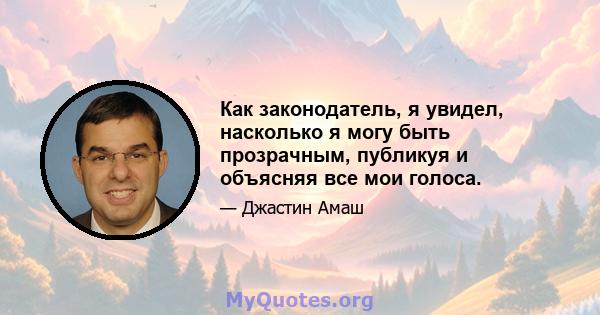 Как законодатель, я увидел, насколько я могу быть прозрачным, публикуя и объясняя все мои голоса.