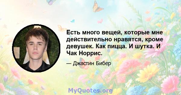 Есть много вещей, которые мне действительно нравятся, кроме девушек. Как пицца. И шутка. И Чак Норрис.