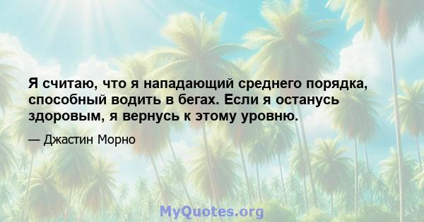 Я считаю, что я нападающий среднего порядка, способный водить в бегах. Если я останусь здоровым, я вернусь к этому уровню.