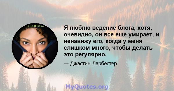 Я люблю ведение блога, хотя, очевидно, он все еще умирает, и ненавижу его, когда у меня слишком много, чтобы делать это регулярно.