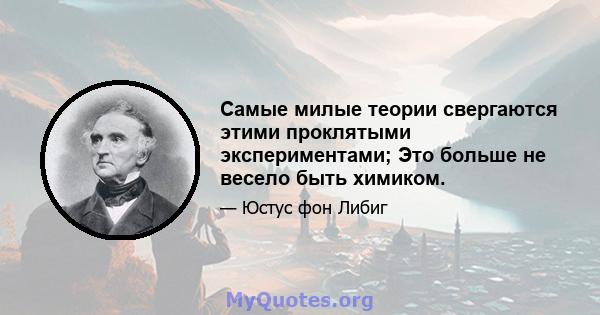 Самые милые теории свергаются этими проклятыми экспериментами; Это больше не весело быть химиком.