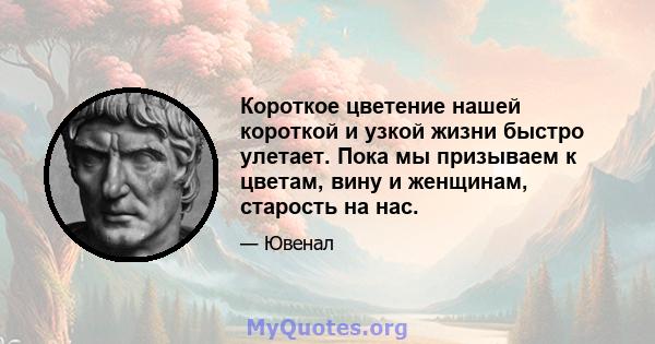 Короткое цветение нашей короткой и узкой жизни быстро улетает. Пока мы призываем к цветам, вину и женщинам, старость на нас.