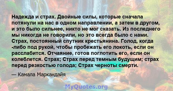 Надежда и страх. Двойные силы, которые сначала потянули на нас в одном направлении, а затем в другом, и это было сильнее, никто не мог сказать. Из последнего мы никогда не говорили, но это всегда было с нами. Страх,