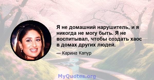 Я не домашний нарушитель, и я никогда не могу быть. Я не воспитывал, чтобы создать хаос в домах других людей.