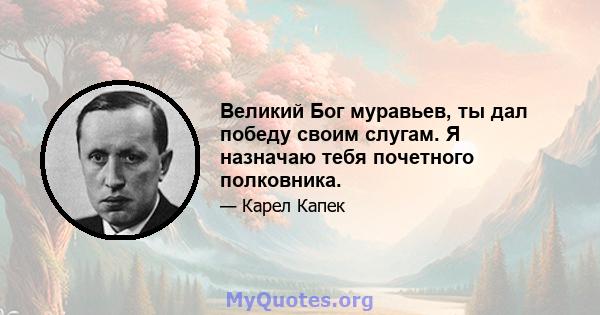 Великий Бог муравьев, ты дал победу своим слугам. Я назначаю тебя почетного полковника.