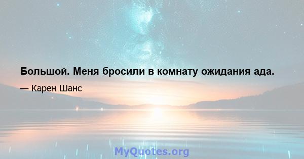 Большой. Меня бросили в комнату ожидания ада.