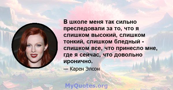 В школе меня так сильно преследовали за то, что я слишком высокий, слишком тонкий, слишком бледный - слишком все, что принесло мне, где я сейчас, что довольно иронично.