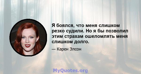 Я боялся, что меня слишком резко судили. Но я бы позволил этим страхам ошеломлять меня слишком долго.