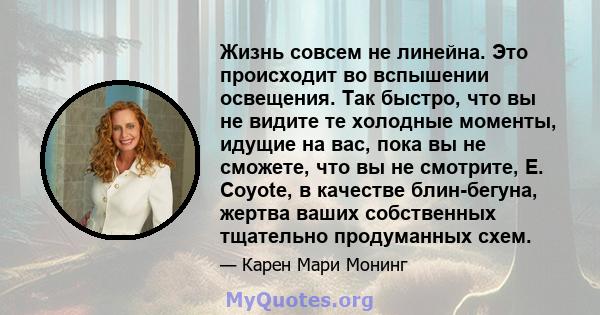 Жизнь совсем не линейна. Это происходит во вспышении освещения. Так быстро, что вы не видите те холодные моменты, идущие на вас, пока вы не сможете, что вы не смотрите, E. Coyote, в качестве блин-бегуна, жертва ваших