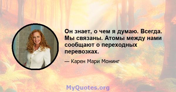 Он знает, о чем я думаю. Всегда. Мы связаны. Атомы между нами сообщают о переходных перевозках.