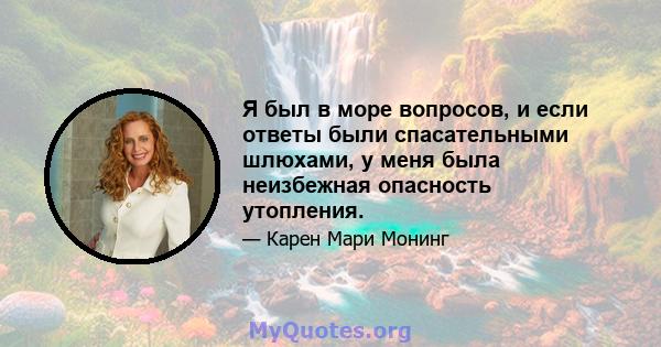 Я был в море вопросов, и если ответы были спасательными шлюхами, у меня была неизбежная опасность утопления.