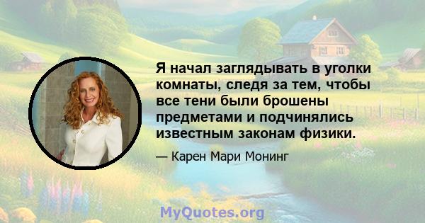 Я начал заглядывать в уголки комнаты, следя за тем, чтобы все тени были брошены предметами и подчинялись известным законам физики.