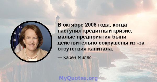 В октябре 2008 года, когда наступил кредитный кризис, малые предприятия были действительно сокрушены из -за отсутствия капитала.