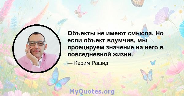 Объекты не имеют смысла. Но если объект вдумчив, мы проецируем значение на него в повседневной жизни.