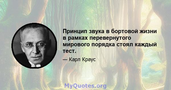 Принцип звука в бортовой жизни в рамках перевернутого мирового порядка стоял каждый тест.