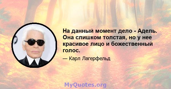 На данный момент дело - Адель. Она слишком толстая, но у нее красивое лицо и божественный голос.