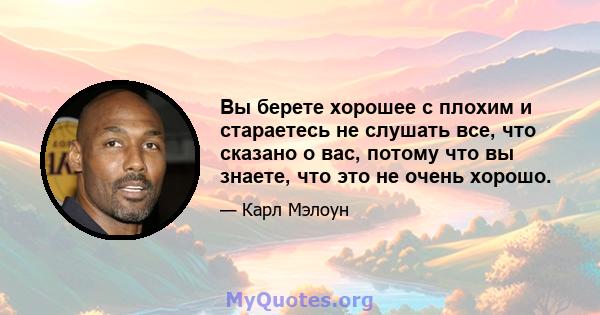 Вы берете хорошее с плохим и стараетесь не слушать все, что сказано о вас, потому что вы знаете, что это не очень хорошо.