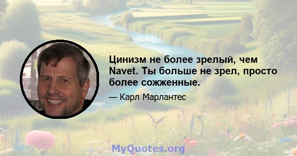 Цинизм не более зрелый, чем Navet. Ты больше не зрел, просто более сожженные.