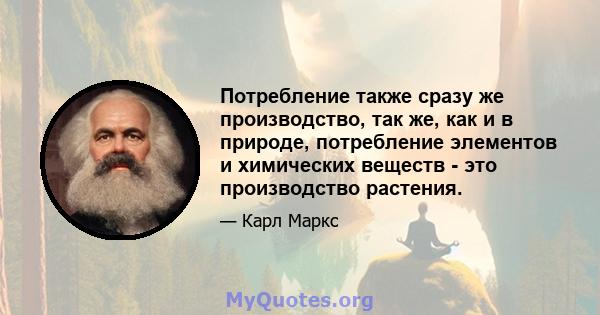 Потребление также сразу же производство, так же, как и в природе, потребление элементов и химических веществ - это производство растения.