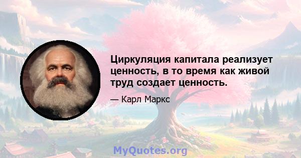 Циркуляция капитала реализует ценность, в то время как живой труд создает ценность.