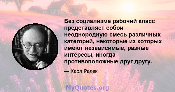 Без социализма рабочий класс представляет собой неоднородную смесь различных категорий, некоторые из которых имеют независимые, разные интересы, иногда противоположные друг другу.