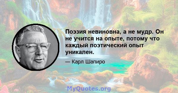 Поэзия невиновна, а не мудр. Он не учится на опыте, потому что каждый поэтический опыт уникален.