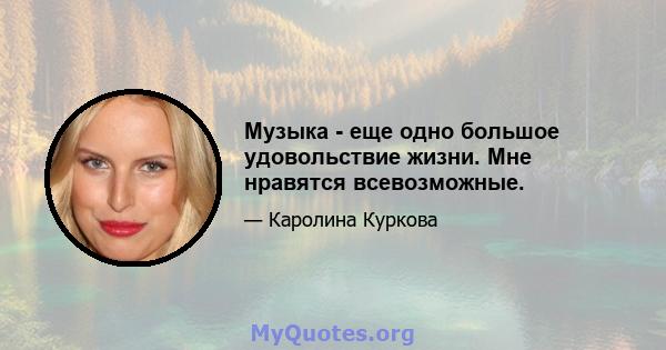 Музыка - еще одно большое удовольствие жизни. Мне нравятся всевозможные.