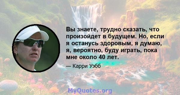 Вы знаете, трудно сказать, что произойдет в будущем. Но, если я останусь здоровым, я думаю, я, вероятно, буду играть, пока мне около 40 лет.