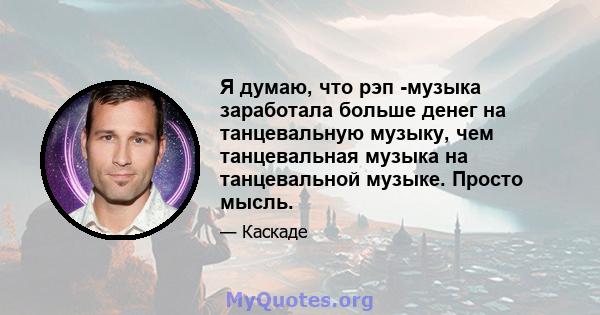 Я думаю, что рэп -музыка заработала больше денег на танцевальную музыку, чем танцевальная музыка на танцевальной музыке. Просто мысль.