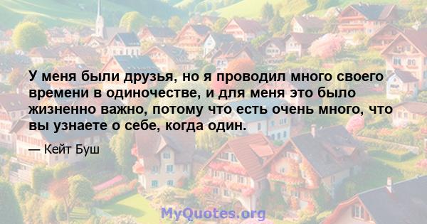 У меня были друзья, но я проводил много своего времени в одиночестве, и для меня это было жизненно важно, потому что есть очень много, что вы узнаете о себе, когда один.