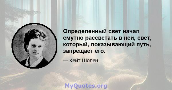 Определенный свет начал смутно рассветать в ней, свет, который, показывающий путь, запрещает его.