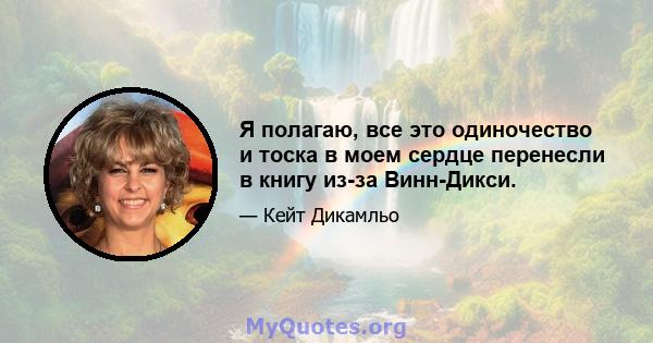 Я полагаю, все это одиночество и тоска в моем сердце перенесли в книгу из-за Винн-Дикси.