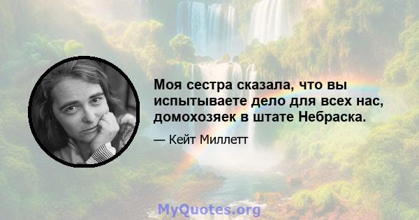 Моя сестра сказала, что вы испытываете дело для всех нас, домохозяек в штате Небраска.