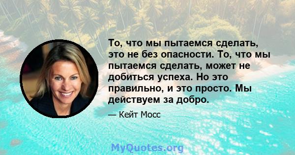 То, что мы пытаемся сделать, это не без опасности. То, что мы пытаемся сделать, может не добиться успеха. Но это правильно, и это просто. Мы действуем за добро.