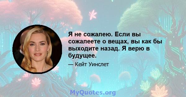 Я не сожалею. Если вы сожалеете о вещах, вы как бы выходите назад. Я верю в будущее.