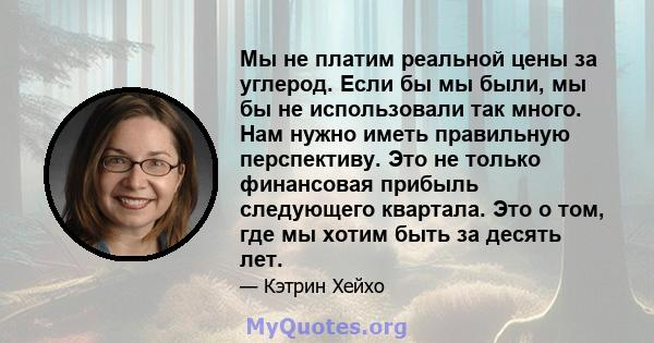 Мы не платим реальной цены за углерод. Если бы мы были, мы бы не использовали так много. Нам нужно иметь правильную перспективу. Это не только финансовая прибыль следующего квартала. Это о том, где мы хотим быть за