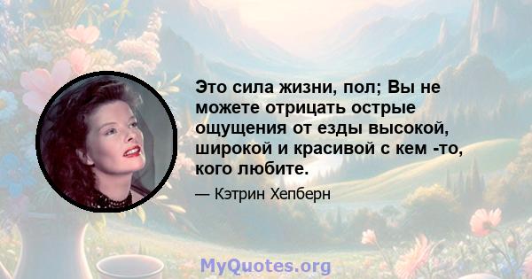 Это сила жизни, пол; Вы не можете отрицать острые ощущения от езды высокой, широкой и красивой с кем -то, кого любите.