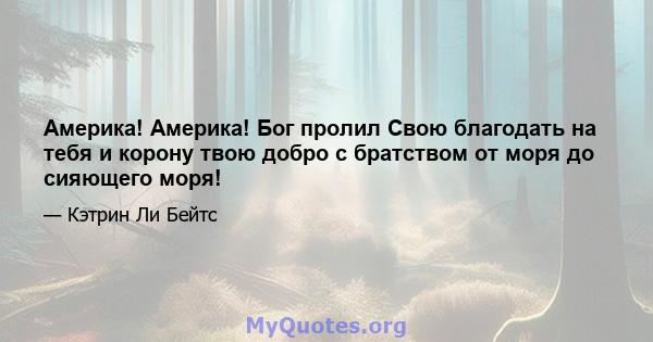 Америка! Америка! Бог пролил Свою благодать на тебя и корону твою добро с братством от моря до сияющего моря!