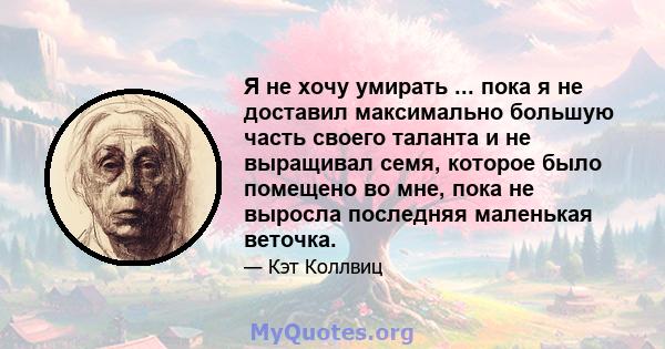 Я не хочу умирать ... пока я не доставил максимально большую часть своего таланта и не выращивал семя, которое было помещено во мне, пока не выросла последняя маленькая веточка.