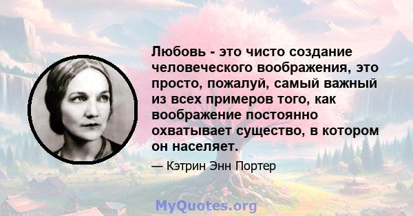 Любовь - это чисто создание человеческого воображения, это просто, пожалуй, самый важный из всех примеров того, как воображение постоянно охватывает существо, в котором он населяет.