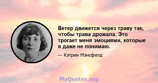 Ветер движется через траву так, чтобы трава дрожала. Это трогает меня эмоциями, которые я даже не понимаю.