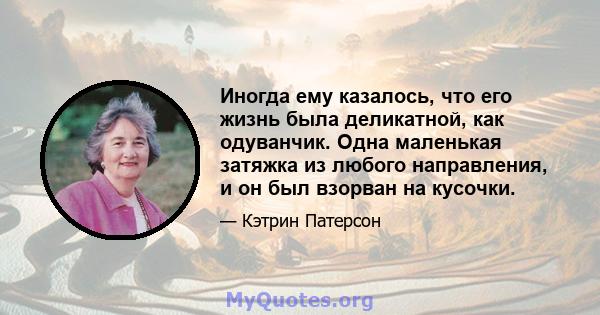 Иногда ему казалось, что его жизнь была деликатной, как одуванчик. Одна маленькая затяжка из любого направления, и он был взорван на кусочки.