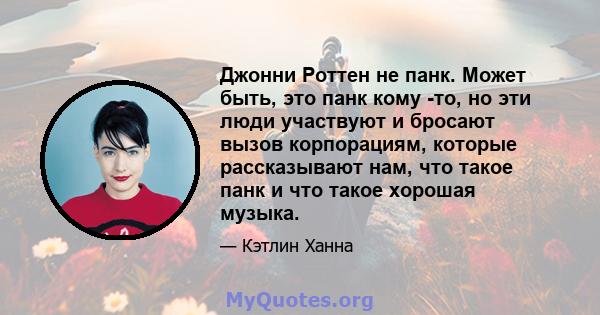 Джонни Роттен не панк. Может быть, это панк кому -то, но эти люди участвуют и бросают вызов корпорациям, которые рассказывают нам, что такое панк и что такое хорошая музыка.