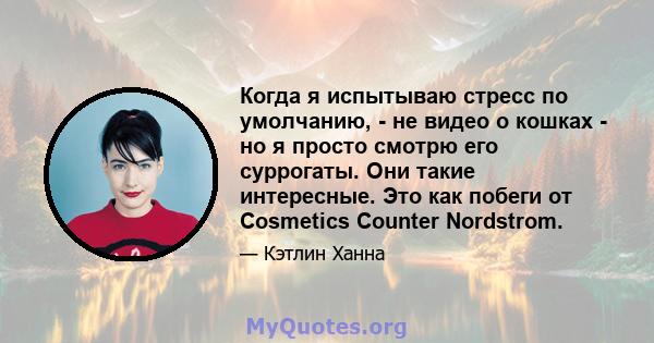 Когда я испытываю стресс по умолчанию, - не видео о кошках - но я просто смотрю его суррогаты. Они такие интересные. Это как побеги от Cosmetics Counter Nordstrom.